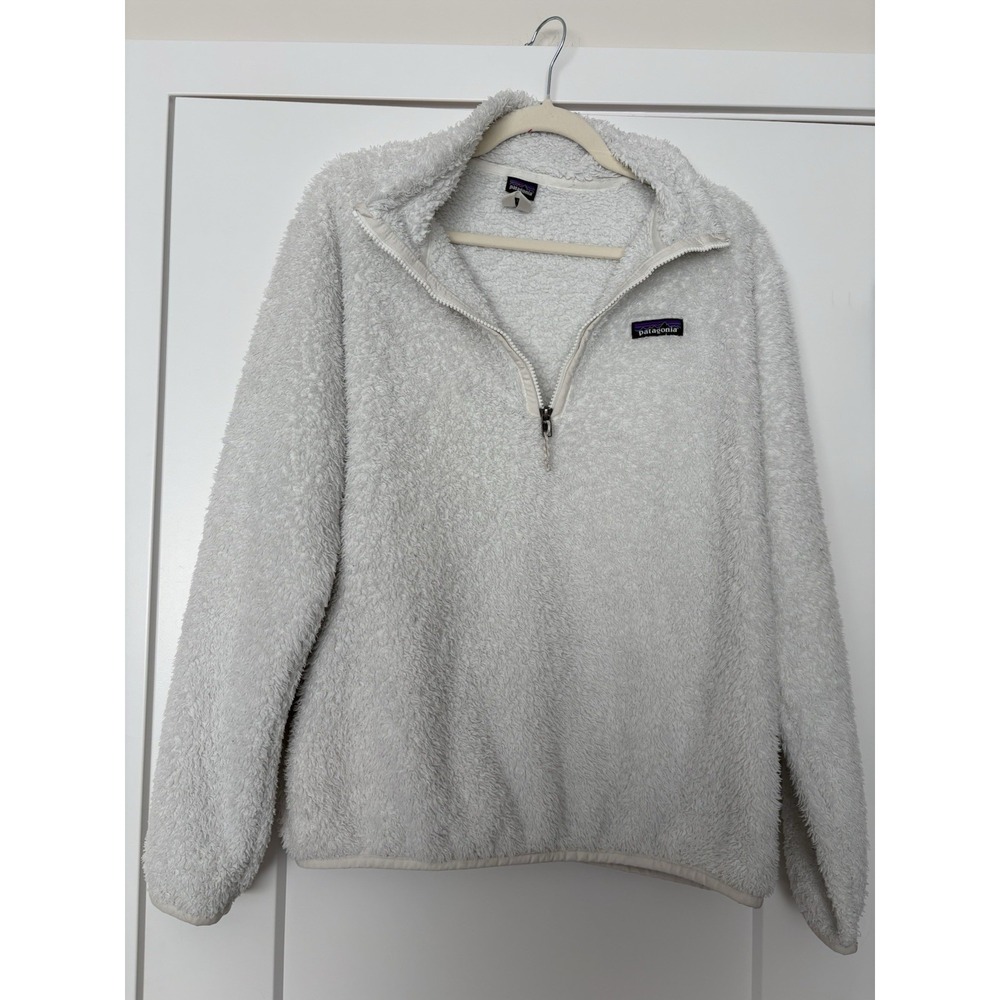 Patagonia Women's White Fleece Zip Jacket Mid-Length Long Sleeve Outdoor Size L - Picture 2 of 6